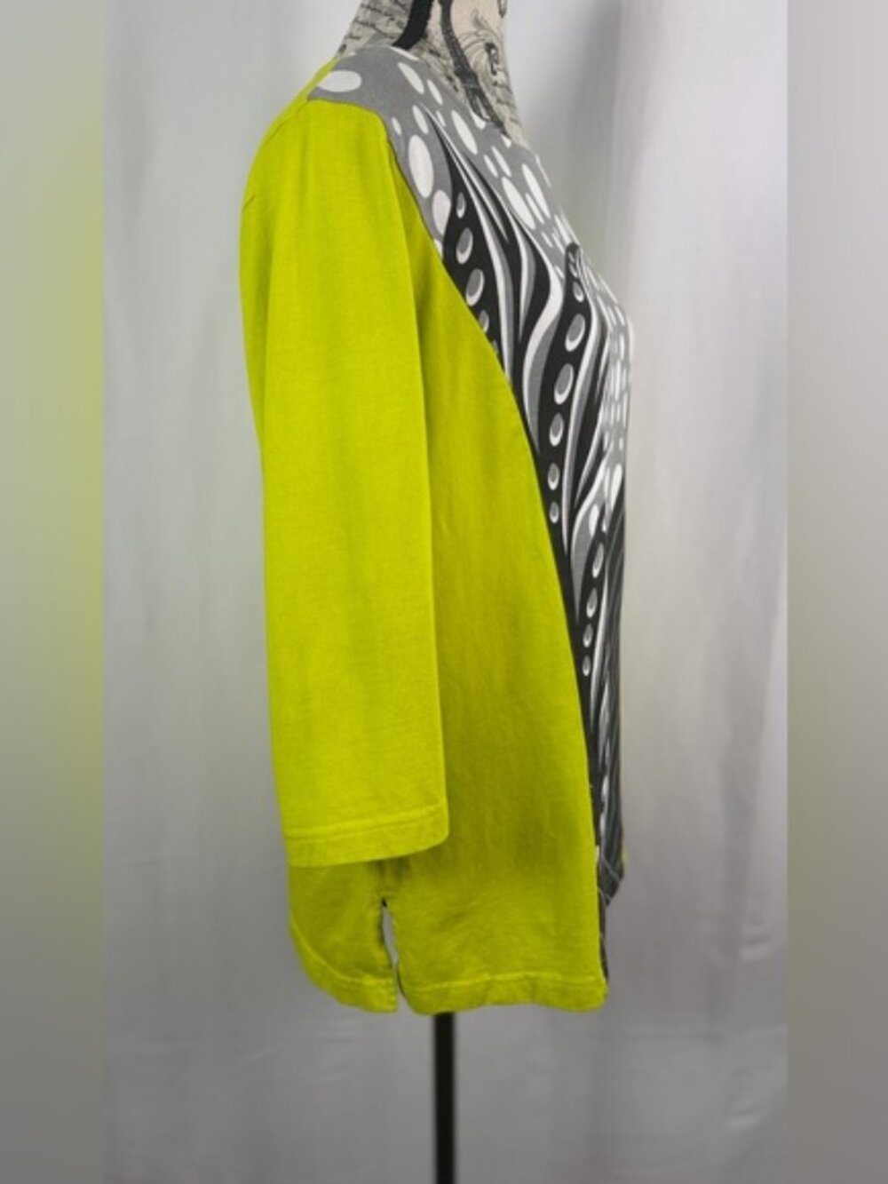 Bob Mackie Wearable Art Chartreuse Abstract Tunic Top 100% Cotton M - Picture 5 of 10